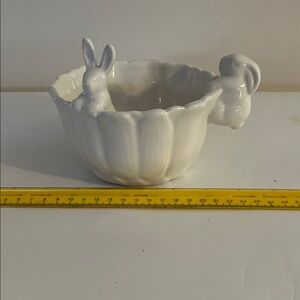 Charming White Bunny Handle Serveware Bowl